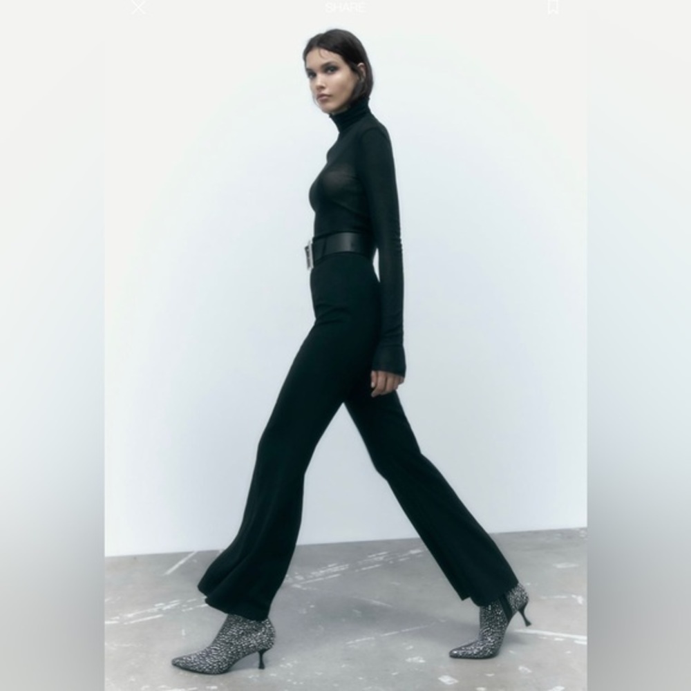 ZARA‎ BELTED FLARE PANTS - Picture 4 of 10